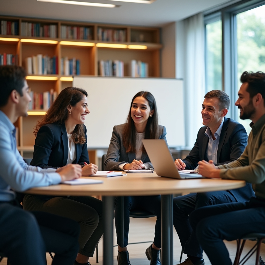 Grupo diverso de profesionales participando de un webinario online